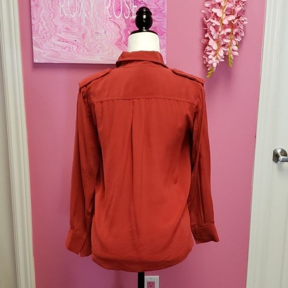 DKNY💕 Orange 100% Silk Shirt Blouse Top - Picture 4 of 9